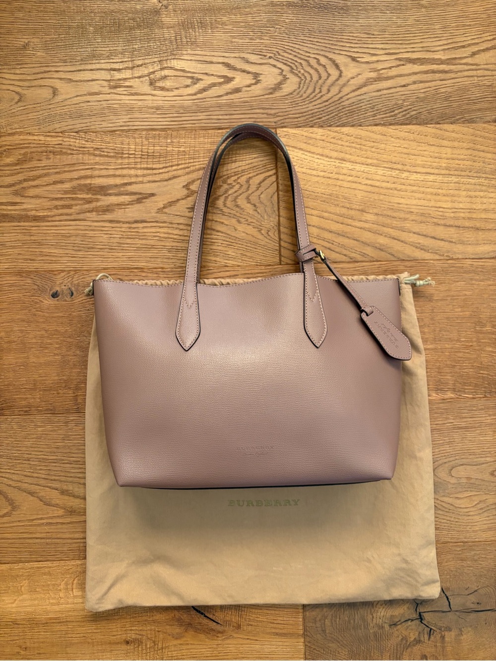 Burberry Mauve Reversible Leather Tote Bag with Gold Hardware